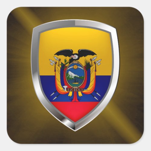Ecuador Mettalic Emblem Square Sticker