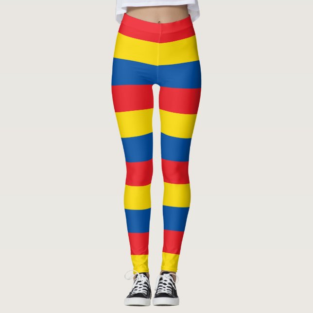 Ecuador National Flag Colors Horizontal Striped Leggings (Front)