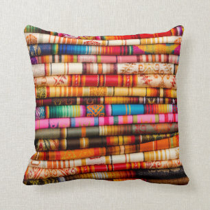Ecuador, Quito Area, Otavalo Handicraft Market Throw Pillow