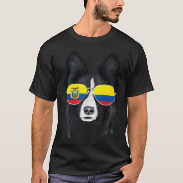 Ecuadorian Flag Border Collie Dog Ecuador Pocket T-Shirt (Front)