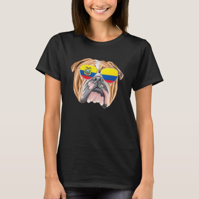 Ecuadorian Flag Bulldog Dog Ecuador Pocket T-Shirt (Front)