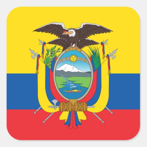Ecuadorian Flag  Coat of Arms Flag of Ecuador Square Sticker