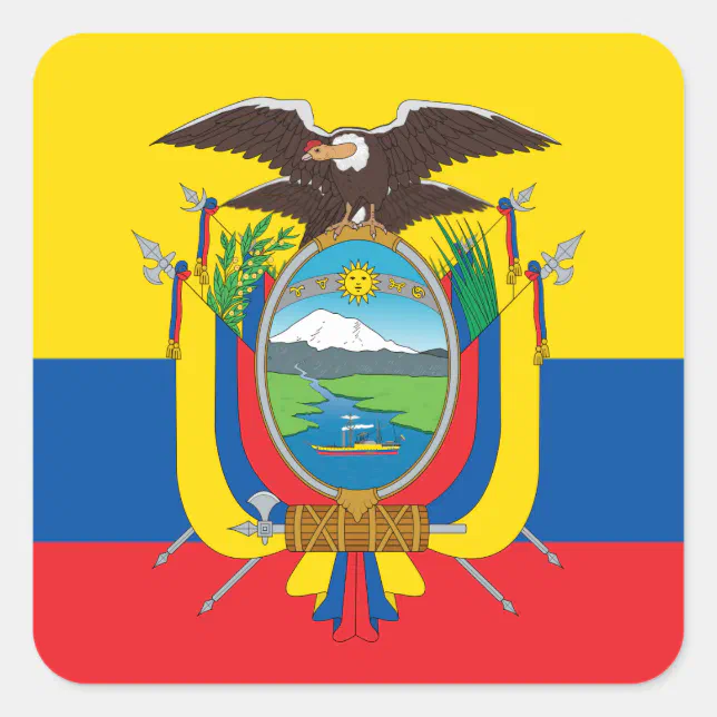 Ecuadorian Flag & Coat of Arms, Flag of Ecuador Square Sticker Zazzle