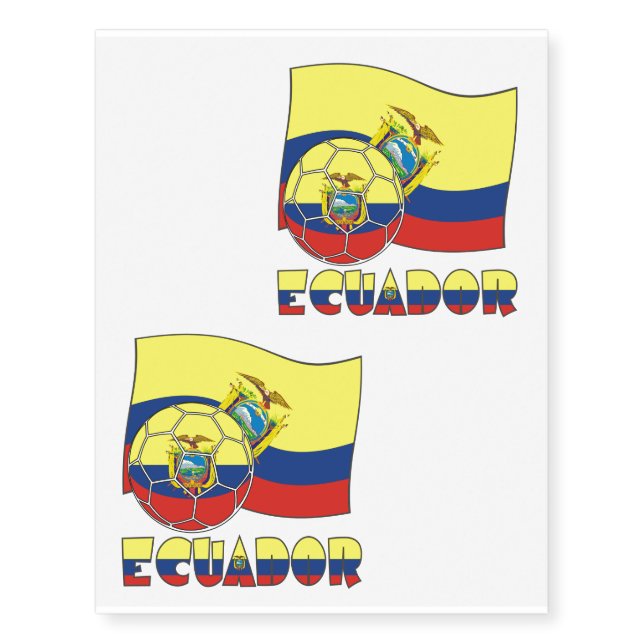 Ecuadorian Soccer Ball and Flag Temporary Tattoos (Front)