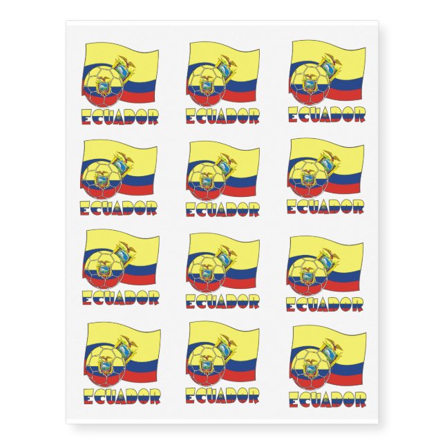 Ecuadorian Soccer Ball and Flag Temporary Tattoos (Front)