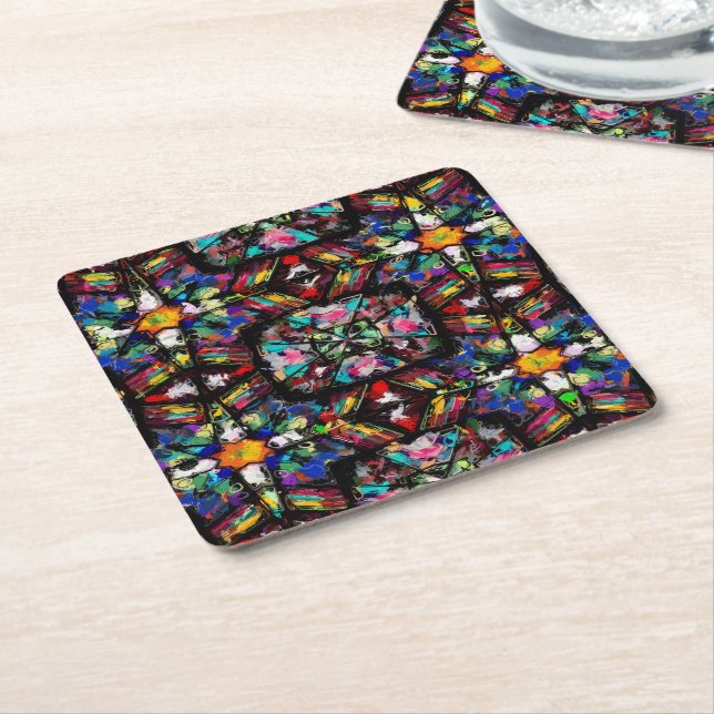 Ecuadorian Stained Glass Square Paper Coaster (Angled)
