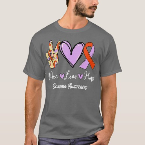 Eczema Awareness Peace Love Hope Lavender  Orange T_Shirt