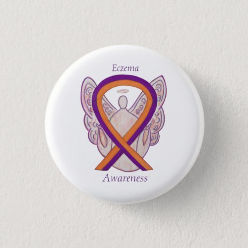 Eczema Awareness Ribbon Angel Custom Button Pin