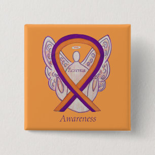 Eczema Awareness Ribbon Angel Custom Button Pin