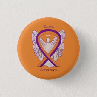 Eczema Awareness Ribbon Angel Custom Pin Button