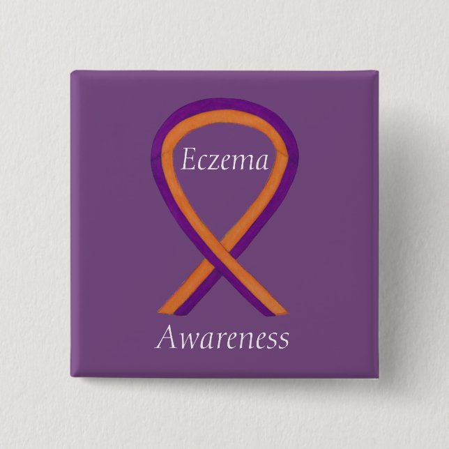 Eczema Awareness Ribbon Custom Art Pin Buttons (Front)