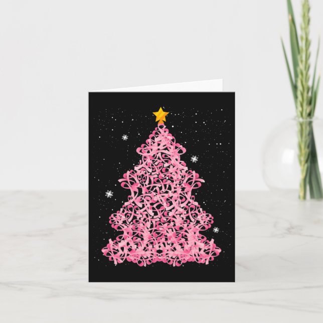 Ed4d Pink Ribbon Christmas Tree Merry Xmas Breast  Card (Front)