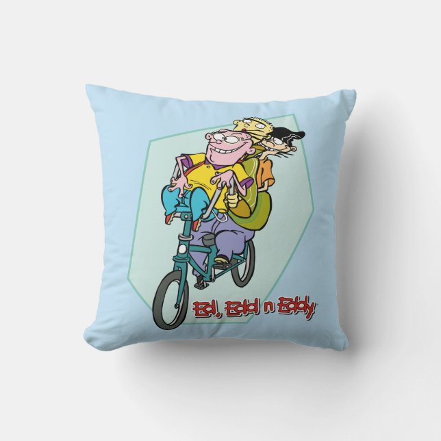 Ed, Edd, n Eddy on a Bike Throw Pillow (Front)