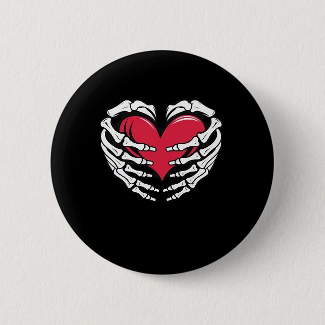 Ed Heart In Skeletal Hands Classic Style Button (Front)