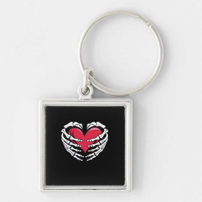 Ed Heart In Skeletal Hands Classic Style Keychain (Front)