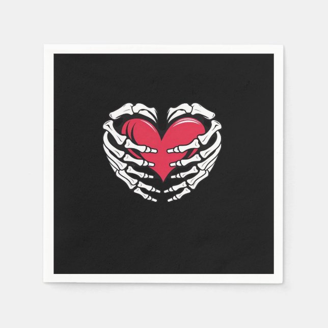 Ed Heart In Skeletal Hands Classic Style Napkins (Front)