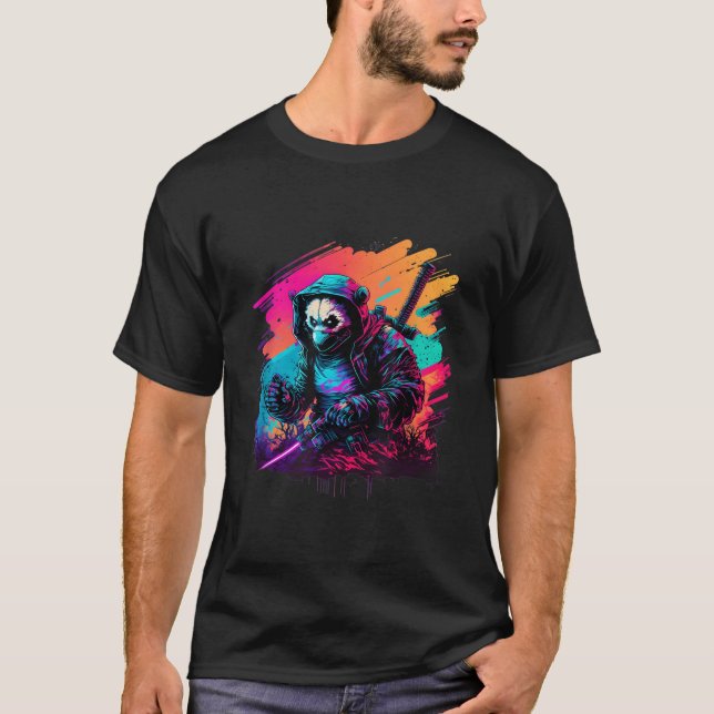 Ed Panda Ninja Steampunk Synthwave T-Shirt (Front)