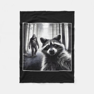 Ed Raccoon Selfie With Sasquatch Bigfoot Funny Rac Fleece Blanket