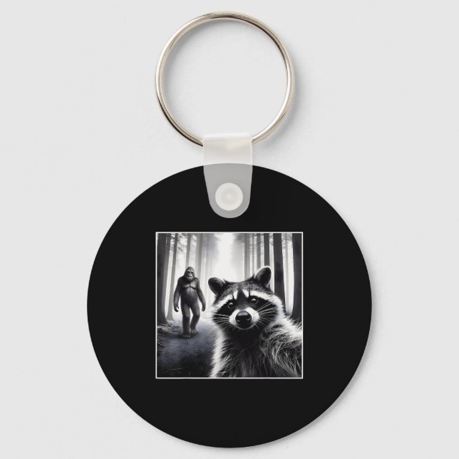 Ed Raccoon Selfie With Sasquatch Bigfoot Funny Rac Keychain (Front)