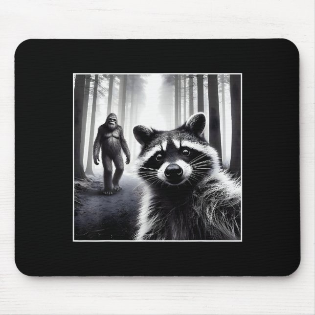 Ed Raccoon Selfie With Sasquatch Bigfoot Funny Rac Mouse Pad (Front)