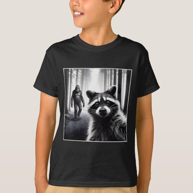 Ed Raccoon Selfie With Sasquatch Bigfoot Funny Rac T-Shirt (Front)