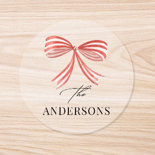 ed Watercolor Bow Personalized Family Christmas Classic Round Sticker