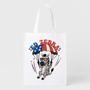 Ed Zebra Happy 4th Of July Patriotic American Flag Grocery Bag