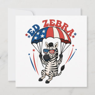 Ed Zebra Happy 4th Of July Patriotic American Flag Invitation