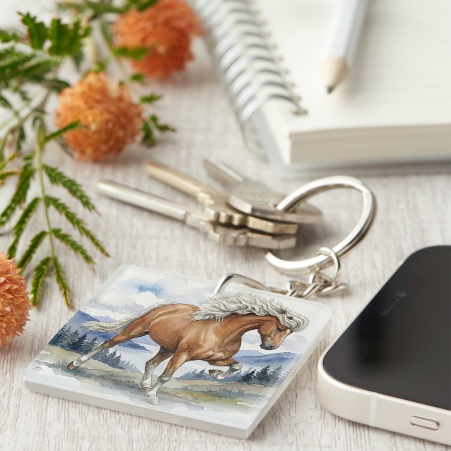 Edda Silver bay Icelandic Horse in the Mountains S Keychain (Front Right)