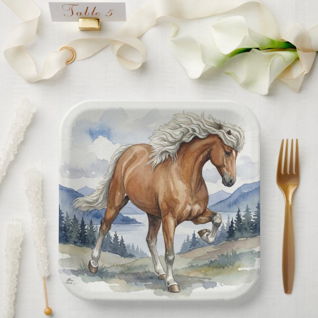 Edda Silver bay Icelandic Horse in the Mountains S Paper Plates (Wedding)