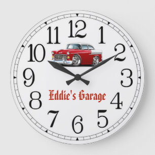 Eddie's Garage Red & White Classic Car Clock