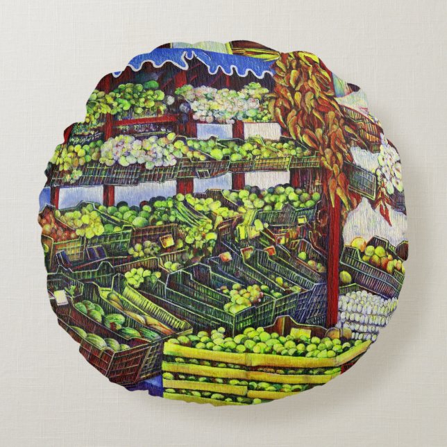 Eddie's Market, Hungary Round Pillow (Front)