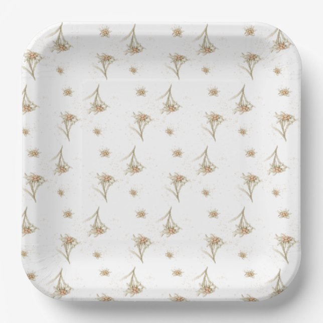 Edelweiss Alpine Flower Paper Plates (Front)