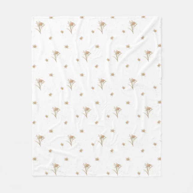Edelweiss Alpine Watercolor Wildflower Fleece Blanket (Front)