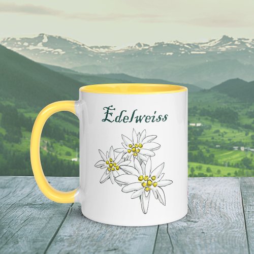 Edelweiss Alpine Wildflower Yellow Hand_Drawn Mug