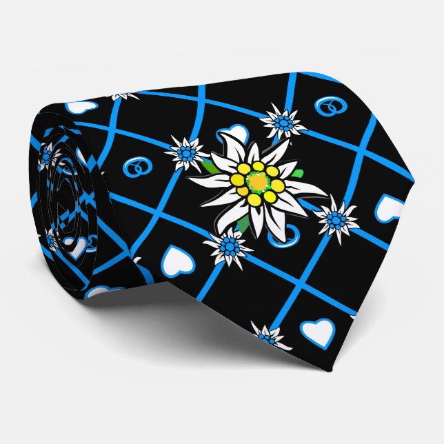 Edelweiss and Edelweiss pattern on black tie (Rolled)