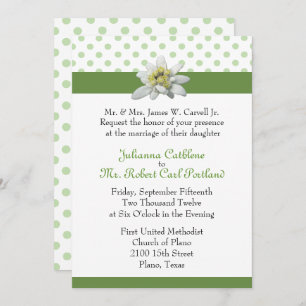 Edelweiss and Green Polka Dot Wedding Invitation