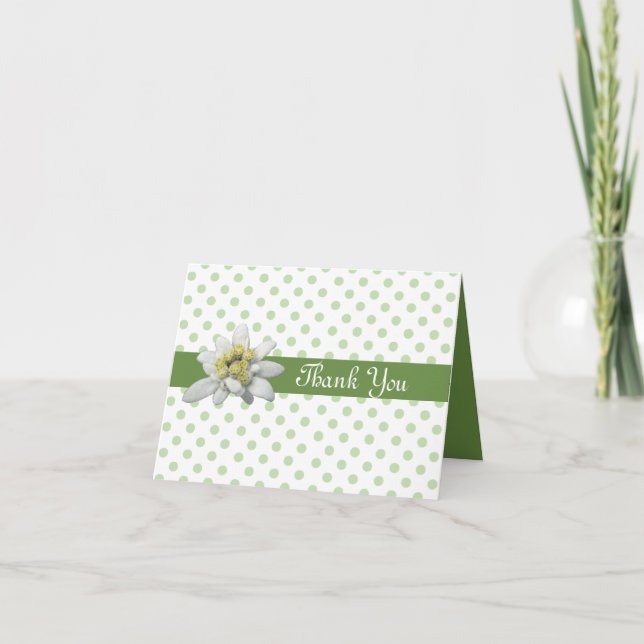 Edelweiss and Polka Dots Wedding Thank You Card (Front)