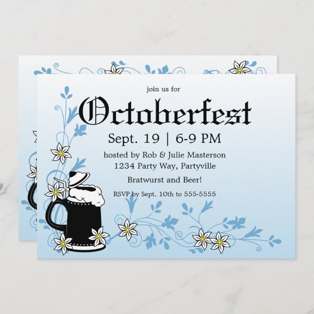 Edelweiss and Stein Elegant Oktoberfest Invitation (Front/Back)