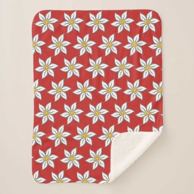 Edelweiss Blooms Red Sherpa Fleece Blanket (Front)