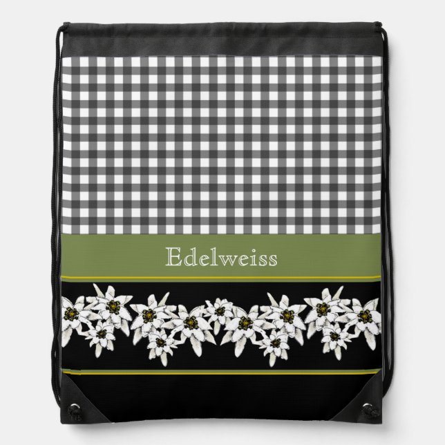 Edelweiss Decorative Drawstring Backpack (Front)