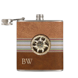 Edelweiss Flask on Leather Monogrammed
