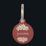 Edelweiss Flower Custom Red Pet ID Tag<br><div class="desc">Customize this ID Tag with your pet's name on the front and contact info on the back. Edelweiss flowers adorn the tag on a red background. The design has a timeless traditional style with a modern twist. This design features beautiful Edelweiss bloom representing devotion and deep love. Perfect for your...</div>