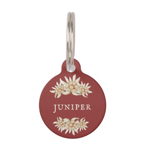 Edelweiss Flower Custom Red Pet ID Tag