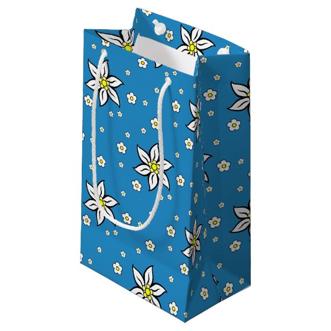 Edelweiss Flower on Bavarian Blue Small Gift Bag (Front Angled)