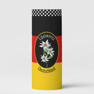 Edelweiss Flowers on German Flag Pillar Candle