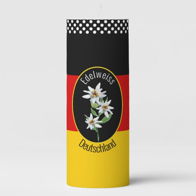 Edelweiss Flowers on German Flag Pillar Candle (Front)