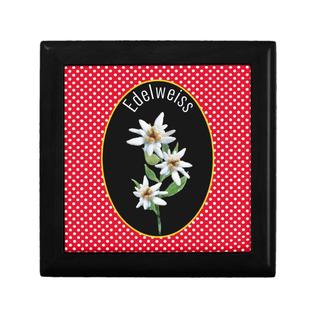 Edelweiss Flowers on Red and White Polka Dots Gift Gift Box (Front)