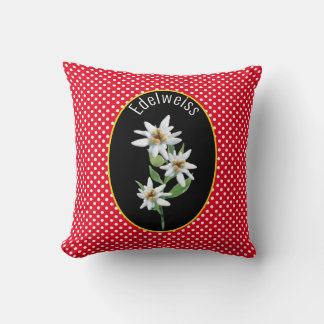 Edelweiss Flowers on Red and White Polka Dots Throw Pillow