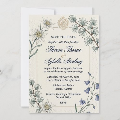 Edelweiss Flowers, Pine Needles, Bluebells, Imperi Invitation